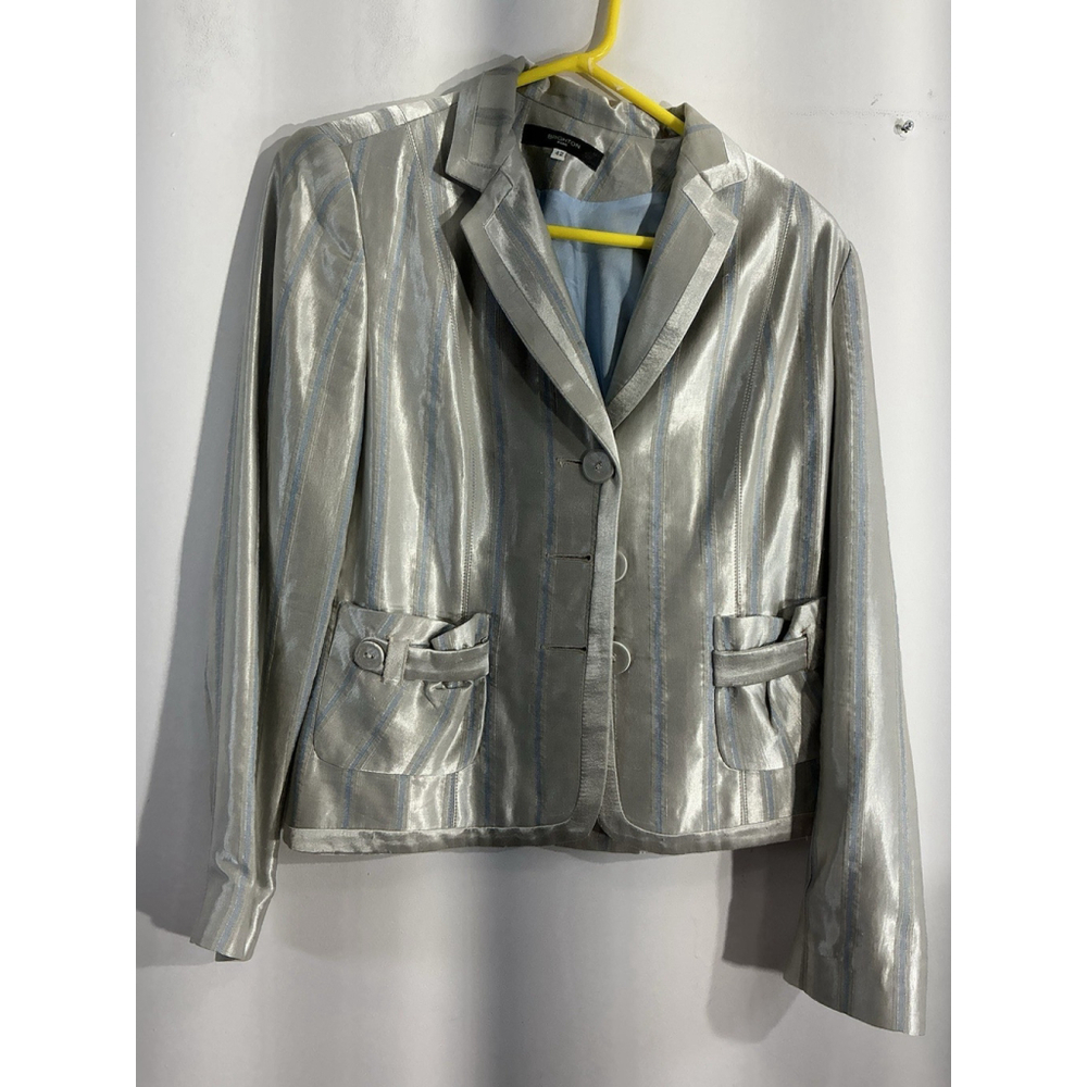 Womans Brighton Size Eu 42 (us 12) Gray Blue Button Down Lined Blazer